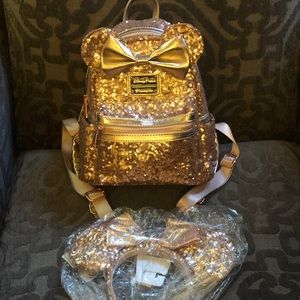 Loungefly Rose Gold Backpack and Ears Bundle